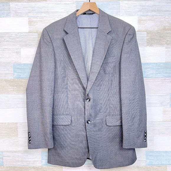 Jos A Bank Birdseye Suit Gray Cotton Wool Mens 40L Jacket 34x30 Pleated Pants - Picture 2 of 16